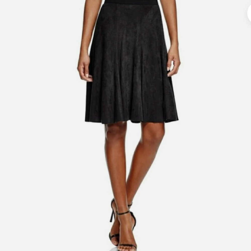 Tahari Selina Women Faux Suede A-line Skirt Black Modern Office Chic 10